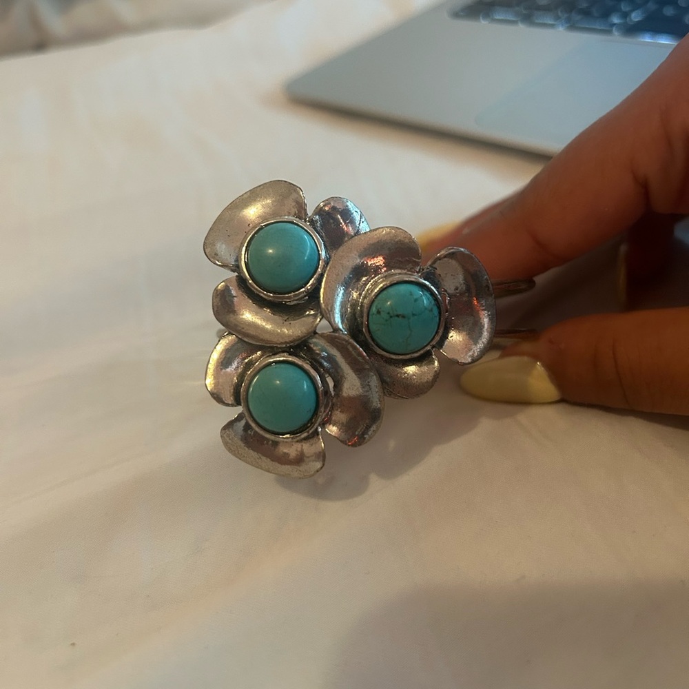 Silver and Green Floral Bracelet